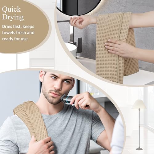 Microfiber Waffle Hand Towels, 2 Pieces, Soft, Absorbent, Fast Drying, Lint Free 430 GSM (Beige) - color: Beige
