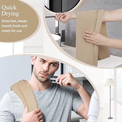 Microfiber Waffle Hand Towels, 2 Pieces, Soft, Absorbent, Fast Drying, Lint Free 430 GSM (Beige) - color: Beige