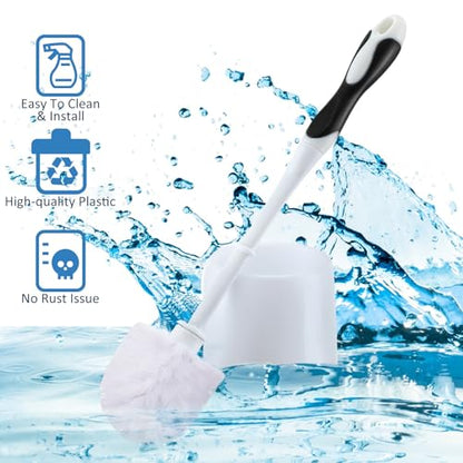 Tioncy 6 Pack Toilet Brush with Holder, 14.96 Inch Toilet Bowl Brush Set, Stiff Bristles Scrubber for Deep Cleaning, Base Caddy, Bathroom Cleaning Supplies (Black,White) - color: Black and White