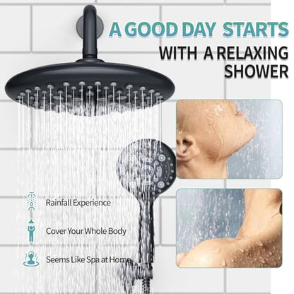 SR SUN RISE Shower Faucet - 10 Inch Multifunctional High Pressure Shower Head System with Handheld Shower Head Fixtures - Valve Included - Matte Black - color: Matte Black, size: 10 Inch
