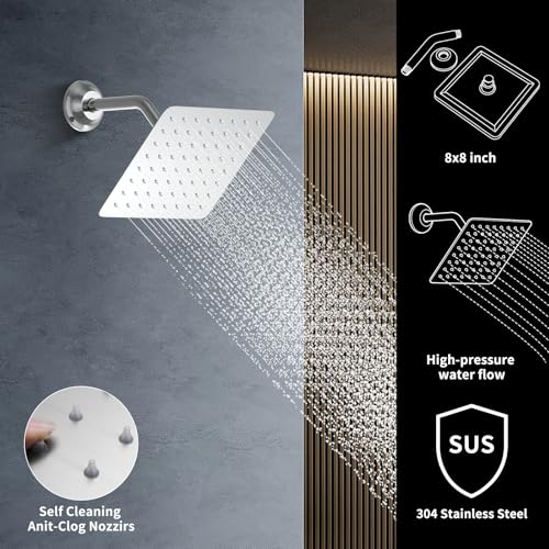 Chrome Ceiling 20x14 inch LED Shower Faucet Set,Temperature Display Thermostatic Shower Valve,Two 8-inch Wall Mounted Shower Heads and Handheld - color: Chrome