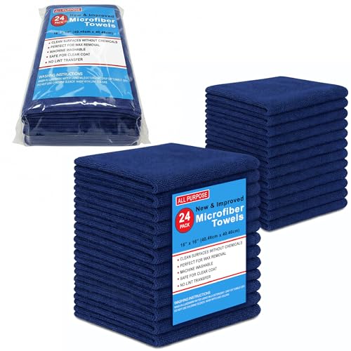 Microfiber Cleaning Towels, 24 Pack, Double Sided Ultra Soft Plush Washcloth, All Purpose Premium Microfiber Detailing Cleaning Cloths Shop Towels(16" x 16", Navy Blue) - color: Navy Blue