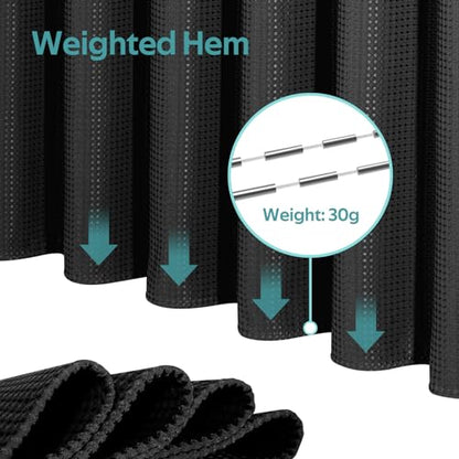3 in 1 Shower Curtain Set, Waffle Shower Curtain and Liner Set with 6 Double Sided Shower Curtain Hooks, 258GSM Luxury Weighted Cloth Shower Curtain for Shower Stall, 36 W x 72 H, Black - color: Black, size: 36"W x 72"L (Pack of 1)