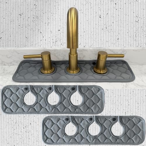 Bathroom Sink Splash Guard 3-Round-Hole : AHA HOMEWARE, Faucet Mat for Bathroom Sink 3 Holes (Gray & Gray) - color: Gray & Gray