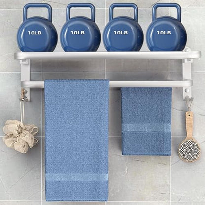 TocTen Towel Rack for Bathroom, Foldable Towel Holder with Double Towel Bars, Wall Mounted SUS304 Stainless Steel Bathroom Tower Shelf, Space-Saving Towel Hanger for Bathroom, Lavatory (Silver,24 in) - color: Silver