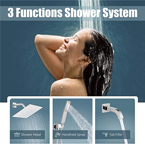 Aolemi Shower Faucet Set with Tub Filler Handheld 8" Head Polish Chrome | Shower Valve and Trim Kit,Handheld Spray,Tub Spout,Single Handle,SUS304,Bathroom Mixer for Remodeling - color: Chrome, size: 8 Inch Shower Head
