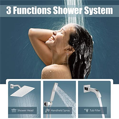 Aolemi Shower Faucet Set with Tub Filler Handheld 8" Head Polish Chrome | Shower Valve and Trim Kit,Handheld Spray,Tub Spout,Single Handle,SUS304,Bathroom Mixer for Remodeling - color: Chrome, size: 8 Inch Shower Head