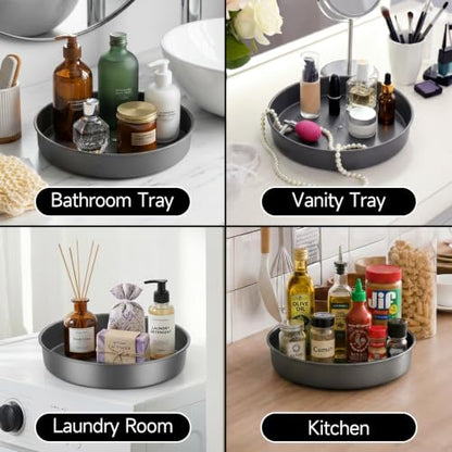 2PCS 9.8" Black Metal Lazy Susan Turntable Organizer | Non-Slip, Easy to Wipe, 360° Rotating Spinning Tray, For Cabinet, Pantry, Table Top, Fridge, Bathroom Vanity, Kitchen Decor