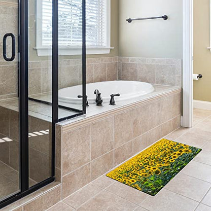 FCZ Bath Tub Mat Non Slip Shower Mat Sunflower Field 26.8x15 inches Rectangular PVC Mat with Suction Cups Drain Holes Machine Washable - color: Sunflower Field