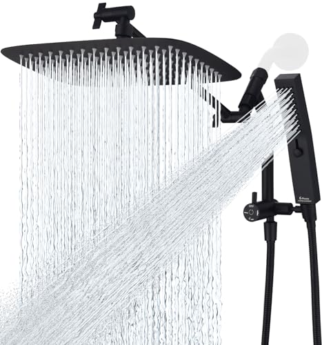 G-Promise 12 Inch All Metal Rain Shower Head with Handheld (Matte Black) | Suits Every Height, Pause Mode Diverter, Massage Mode Handheld, Full Body Coverage, Easy to Install, Modern Bath Upgrade - color: Matte Black, size: 12 Inch