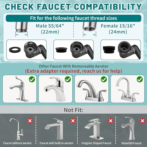 CECEFIN 1440 Swivel Faucet Extender for Kitchen/Bathroom Sink, NSF/ANSI 372 | Black Tap Aerator Extension, 1080° Large-Angle Splash, 2-Water Outlet Spray, Rotating Robotic Arm, Wash Hand/Face - color: B- Black- Swivel Faucet Aerator