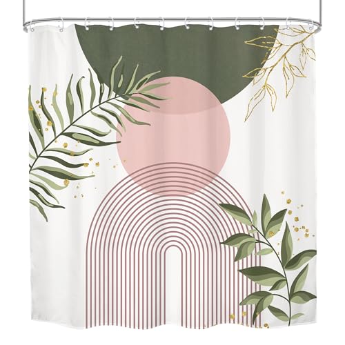 Green Pink Boho Bohemian Abstract Sage Bathroom Shower Curtain Set | Geometric look; 72"W x 72"L. waterproof HD print, quick-dry fabric and free hooks for easy setup. - color: A-07pink Green, size: 72"W x 72"L (Pack of 1)