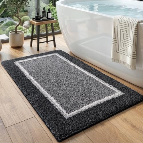 DEXI Bathroom Rugs 43x24, Soft Absorbent Bath Mat, Dark Grey | Non Slip Washable Bathmat, Thick and Plush Microfiber, Quick Dry, For Shower Floor, Sink, Tub, Laundry Room - color: Dark Grey, size: 43" X 24" (Rectangular)
