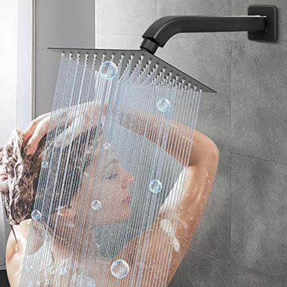 Shower Arm with Flange and Teflon Tape, Wall Mounted Square Shower Pipe 304 Stainless Steel Extension Arm for Fixed Shower Head & Handheld Shower (10 Inch, Matte Black) - color: Matte Black, style: 10 Inch
