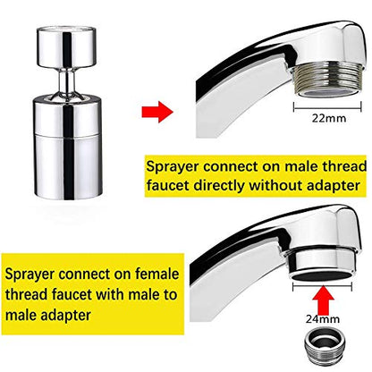 360 Degree Swivel Sink Faucet Aerator,2-FlowBig Angle Water Saving Dual Function,with Gasket Faucet Replacement Part - 55/64 Inch-27UNS Female Thread, 15/16 Inch-27UNS Male Thread Adapters (1)