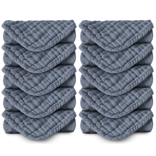 Muslin Burp Cloths 100% Baby Washcloths Cotton Soft and Absorbent Baby Wash Cloths Spit Up Burp Rags - Baby Burping Cloth for Boy Girl Registry Search - color: Blue-10pack-binding