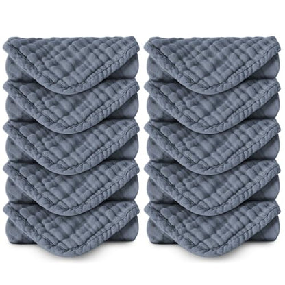 Muslin Burp Cloths 100% Baby Washcloths Cotton Soft and Absorbent Baby Wash Cloths Spit Up Burp Rags - Baby Burping Cloth for Boy Girl Registry Search - color: Blue-10pack-binding