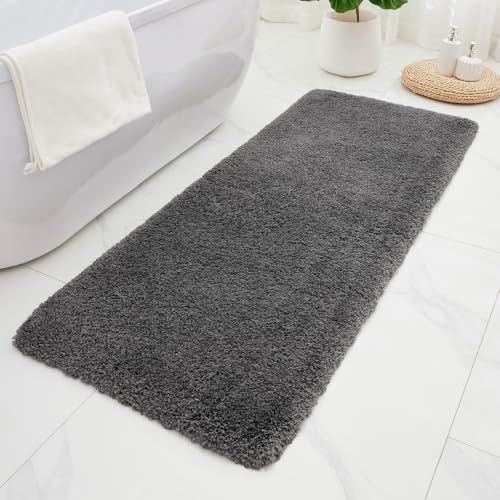 ILANGO Dark Gray Bathroom Rugs 60" × 24" Non Slip & Super Absorbent Thick Soft, Washable Bath Carpet Runner for Floor, Microfiber Plush Shaggy Bath Mats with Rubber for Bedroom Bathtub Shower Room - color: Dark Gray, size: 2' x 4'11" (24''x59'' Bathroom R
