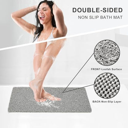 Nonslip Bathtub Mat, Anti Slip Bath Mat 0.6" Extra Thick, Quick Dry Bath Tub Anti Slip Shower Mat, Loofah Non-Slip Bath Mat for Tub Bathroom Pool Kitchen Entryway Home Hotel(Grey 16x39) - color: Grey, size: 16" x 39" (Rectangular)