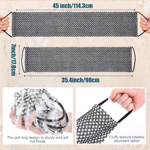 Chumia 3 Pcs Dual-Textured Exfoliating Washcloth Towel 35.4'' Body Back Scrubber with Handle Japanese Exfoliating Shower Towel Exfoliator Exfoliate Loofah Luffa Sponge for Women Men Bath, Colorful - color: Charcoal Green, Blue, Black