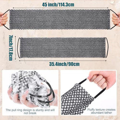Chumia 3 Pcs Dual-Textured Exfoliating Washcloth Towel 35.4'' Body Back Scrubber with Handle Japanese Exfoliating Shower Towel Exfoliator Exfoliate Loofah Luffa Sponge for Women Men Bath, Colorful - color: Charcoal Green, Blue, Black