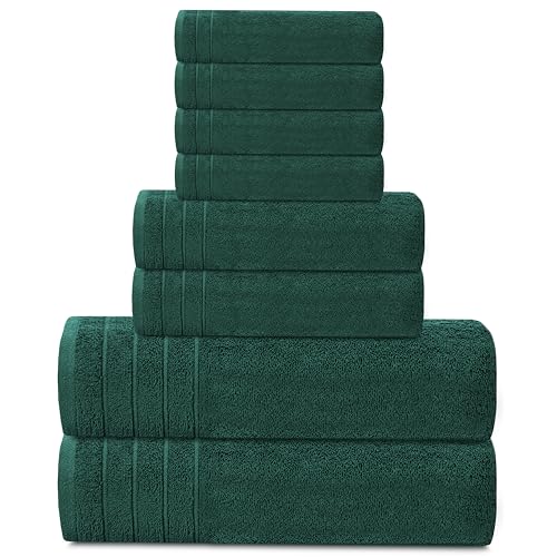 Tens Towels 8 Piece Towel Set, 2 XL Bath, 2 Hand, 4 Washcloth, Hunter Green | 100% Cotton, Lighter Weight, Quicker to Dry, Super Absorbent, Perfect for Bathroom - color: Hunter Green