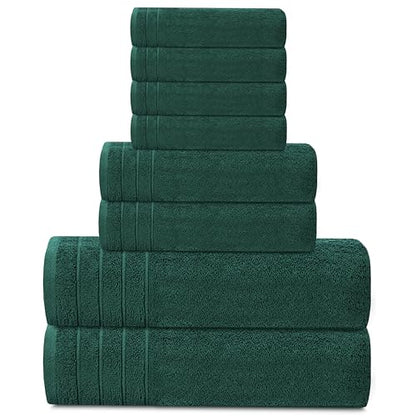 Tens Towels 8 Piece Towel Set, 2 XL Bath, 2 Hand, 4 Washcloth, Hunter Green | 100% Cotton, Lighter Weight, Quicker to Dry, Super Absorbent, Perfect for Bathroom - color: Hunter Green