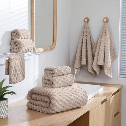 6 Piece Bath Towel Set, 40"x80" Microfiber Bath Sheets, Beige | Microfibers，Extra-large size，Quick dry，Highly Absorbent，Big and Tall users，2Bath towels 2Hand towels 2Washcloths - color: Beige, size: Bath Sheet Set-6PCS