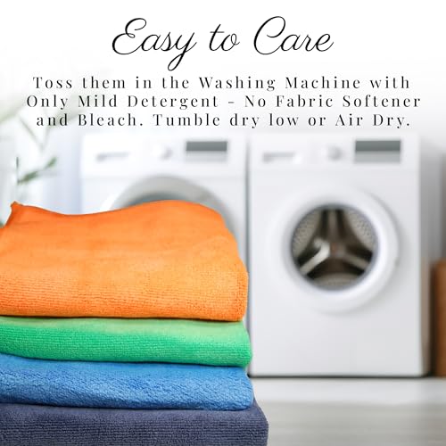 EcoSol Designs - Microfiber Towels, Cleaning & Drying Must-Have, Soft, Thick Dry/Wipe for Personal/Home/Office/Car Use, 4 12x12 Microfiber Towels with Hanging Loops in Orange, Blue, Green and Grey - color: Orange, Green, Blue, Grey