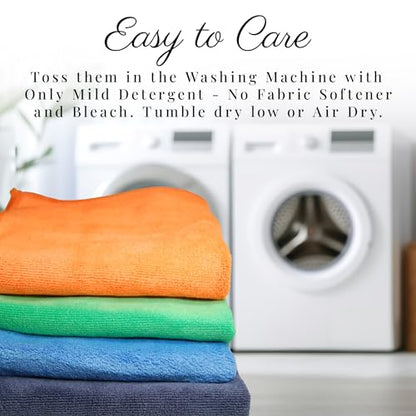 EcoSol Designs - Microfiber Towels, Cleaning & Drying Must-Have, Soft, Thick Dry/Wipe for Personal/Home/Office/Car Use, 4 12x12 Microfiber Towels with Hanging Loops in Orange, Blue, Green and Grey - color: Orange, Green, Blue, Grey