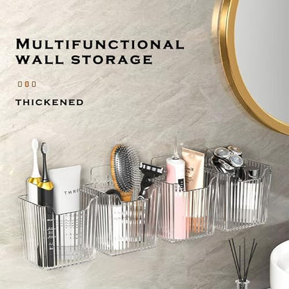 4 Pack Acrylic Wall Mount Organizer, Adhesive Cabinet Door Storage Bins, Clear Makeup Containers, Stackable Organizer Basket for Kitchen, Bathroom, Cabinet, Pantry, Office