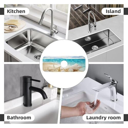 Beach Starfish Seashell Shell Summer Kitchen Sink Splash Guard Faucet Mat Super Absorbent Fast Drying Mat Sink Gadgets-Fast Drying Pad Sink Mat For Kitchen Bathroom (15" X 5.5" ) - color: Beach Starfish Seashell