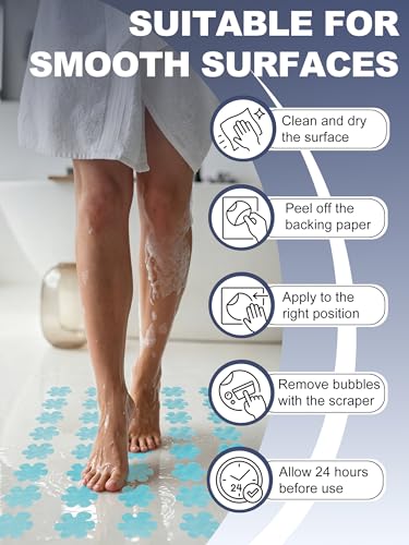 Secopad Bathtub Stickers Non-Slip, 24PCS Safety Shower Treads Adhesive Appliques with Premium Scrape (Blue) | 3.15" * 3.15", Strong Adhesive, Excellent Traction & Slip Resistance, Easy to use, For Bathtub, Shower Floor, Stairs - color: Blue