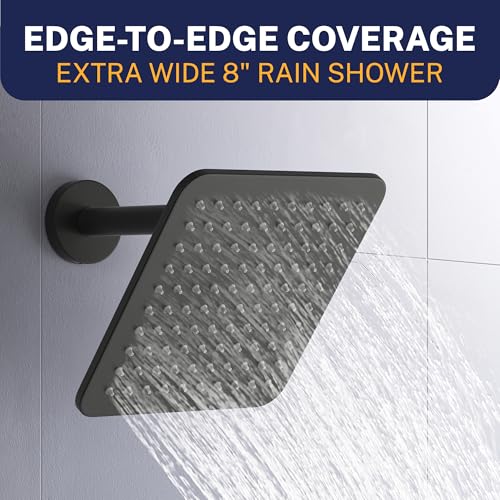 HammerHead Showers Solid Metal 8 Inch Square Rainfall Shower Head, High Flow Shower Head Optimized for Pressure, Matte Black, 2.5 GPM - color: Matte Black