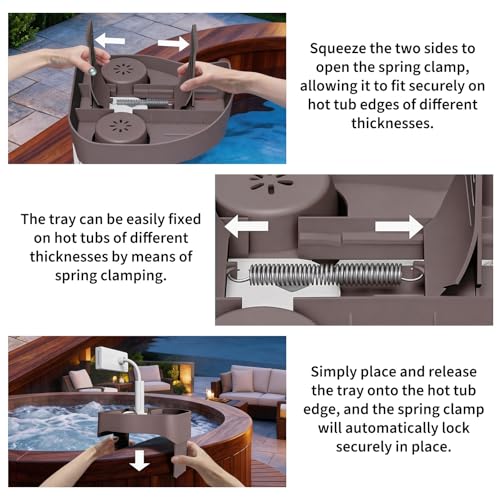 Takywep Adjustable Hot Tub Tray with Phone Holder, 10.6" Plastic Bathtub Drink Caddy with Cup Holders, Spa Table Hot Tub Accessories for Pool Outdoor Patio Relaxation - Cinnamon