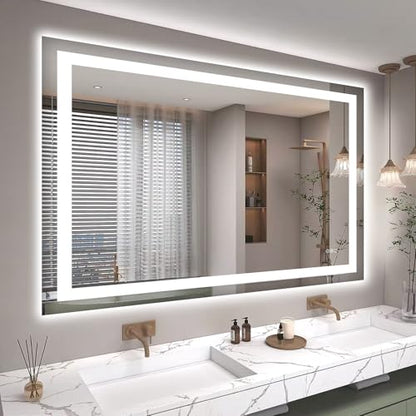 Hivone 48"X36" LED Bathroom Mirror with Lights, Anti-Fog, Dimmable, Backlit + Front Lit, Smart Bathroom Vanity Mirror, Memory Function, Shatterproof, Tempered Glass (Horizontal/Vertical) - size: 36"L x 48"W