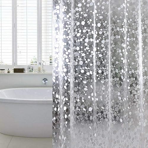 WELTRXE Extra Long Shower Curtain Liner, 72 x 84 Inch EVA Water Repellent Shower Curtain with 3 Magnets, Heavy Duty, No Smell, Chlorine Free Shower Liner for Shower Stall, Bathtubs, 12 Hooks - color: Pebble - Clear, size: 84"W x 72"L (Pack of 1)