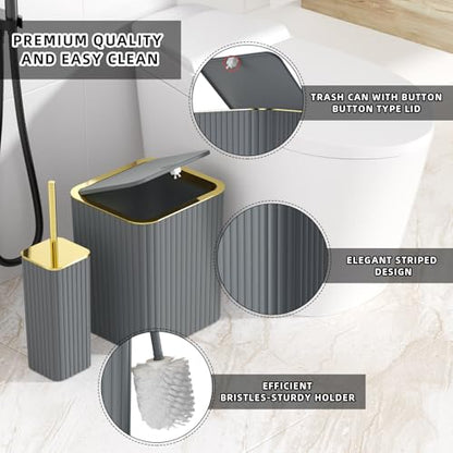 XLHOMO Bathroom Accessory Set - 26PC Bathroom Shower Curtain and Rug Set, Bathroom Accessories Set, Grey Bathroom Set with Trash Can, Toilet Brush, Qtip Holder & Soap Dispenser - style: Grey