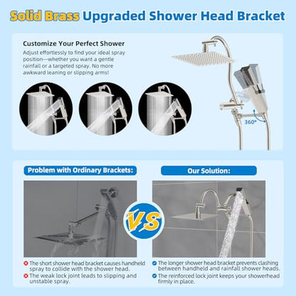 Hibbent All Metal cUPC Certified Shower Head, 10'' High Pressure Rainfall Showerhead Combo, Handheld Shower Wand, 12'' Adjustable Extension Arm, 4-Spray, 71'' Hose, Shower Holder, Brushed Nickel - color: Brushed Nickel, style: Square 10''