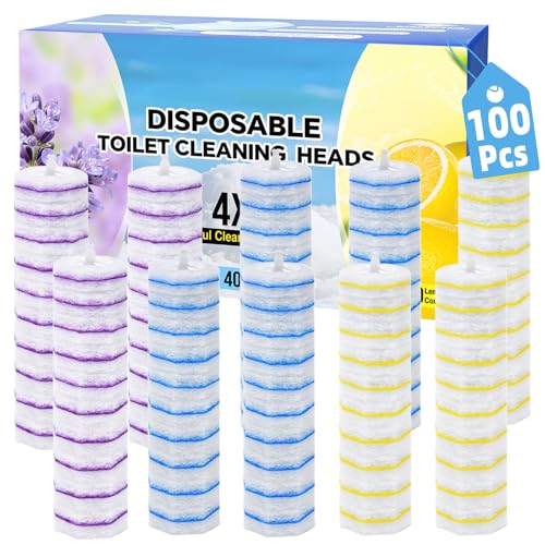 Toilet Brush Refills for Clorox, Toilet Cleaner Refills,100 Count | Compatible with Clorox Toilet System, Pre-Loaded Cleaner, 3-Layer Scrub Pads, 4X Cleaning Power , Lemon Lavender Scent - size: 1 Count (Pack of 100)
