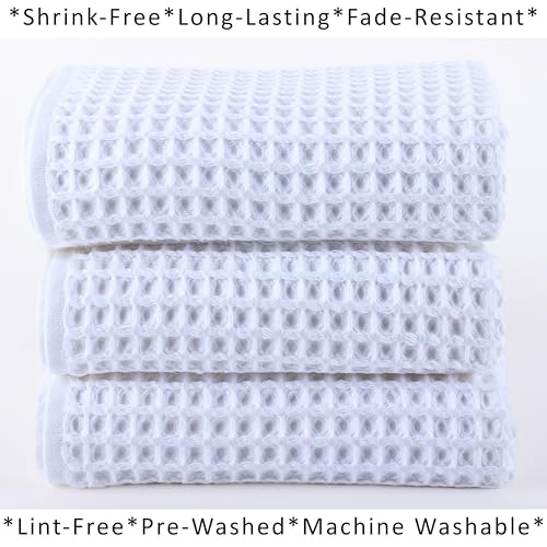 PÜSKÜL Natural 100% Turkish Cotton Waffle Kitchen and Hand Towels, 3-Piece | White, 32x16" Large, Premium 3D Honeycomb Weave Soft Absorbent Quick-Dry Lint-Free Dish Towel, Oeko-Tex Made in Turkey - color: White, size: Kitchen & Hand Towels Pack of 3