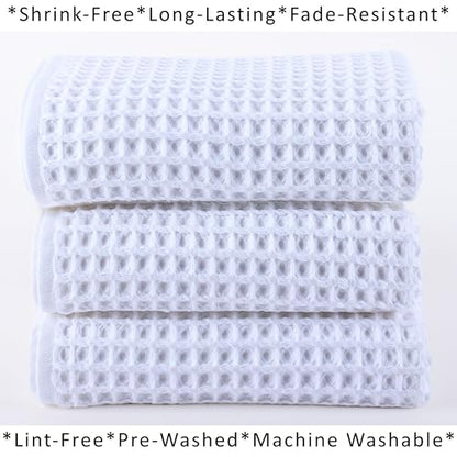 PÜSKÜL Natural 100% Turkish Cotton Waffle Kitchen and Hand Towels, 3-Piece | White, 32x16" Large, Premium 3D Honeycomb Weave Soft Absorbent Quick-Dry Lint-Free Dish Towel, Oeko-Tex Made in Turkey - color: White, size: Kitchen & Hand Towels Pack of 3