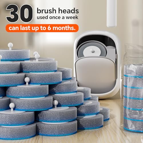 Ctime Disposable Toilet Brush Set with 30 Refills, Wall Mounted Wand Kit | Waterproof with Lid，Hands-Free Lid,New Wand Refills,One-Click Disposal,Pre-Loaded Cleaner,360° Rotating Head - size: 1 wand+ 30 heads
