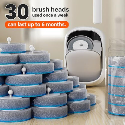 Ctime Disposable Toilet Brush Set with 30 Refills, Wall Mounted Wand Kit | Waterproof with Lid，Hands-Free Lid,New Wand Refills,One-Click Disposal,Pre-Loaded Cleaner,360° Rotating Head - size: 1 wand+ 30 heads
