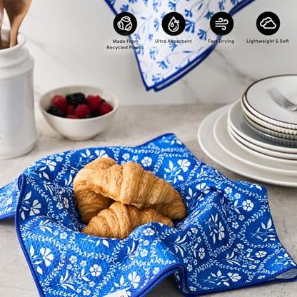 RECYCO Waffle Kitchen Towel Set of 2 - Quick Dry Microfiber Sustainable Dish Towels - Ultra Absorbent Reusable Cleaning Tea Towels - Lightweight Hand Towels,16”x 28”, Coastal Bliss - color: Coastal Bliss
