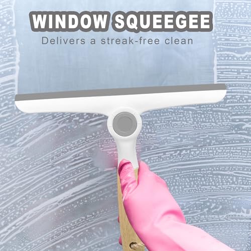 NBGYTECH Window Squeegee Household Cleaning Scraper Handheld Squeegee for Shower Glass Door Mirror Car Windshield (White Bamboo Handle) - color: White Bamboo Handle
