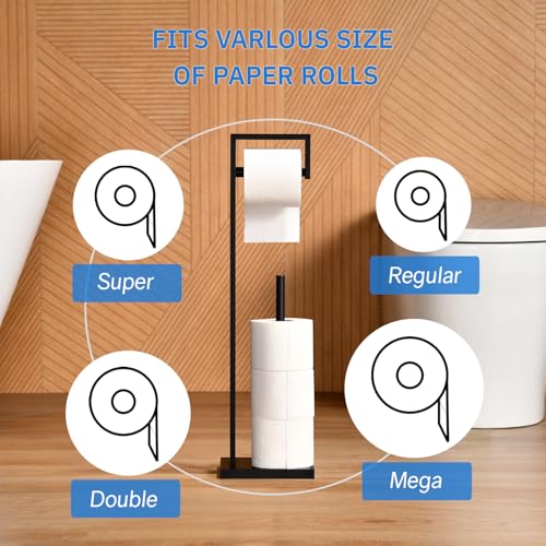 Toilet Paper Holder Stand with Reserve, Matte Black Bathroom Standing Toilet Paper Roll Holder with Storage - color: Matte Black