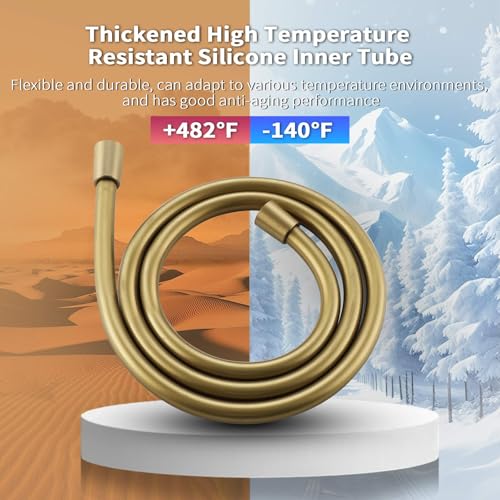 TRIPHIL Kink-free Silicone Shower Hose, 59" Extra Long Flexible RV Handheld Shower Head Hose Replacement with Brass Insert and Nut, Premium Anti-Explosion Brushed Gold - color: Brushed Gold, size: 59 Inch
