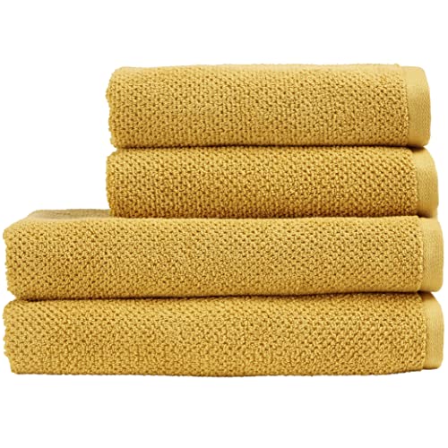 Christy Brixton 4 Piece Towel Set | Saffron Yellow | 100% Cotton | Ultra Soft | Super Absorbent | 600GSM | 2 Bath Towels 2 Hand Towels - color: Saffron, size: 2 Hand 2 Bath Set