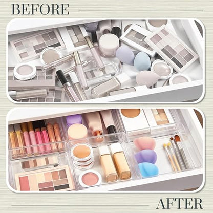 STORi SimpleSort 6-Piece Stackable Clear Drawer Organizer Set | 6" x 6" x 2" Square Trays | Small Makeup Vanity Storage Bins and Office Desk Drawer Dividers | Made in USA - size: 6x6x2"